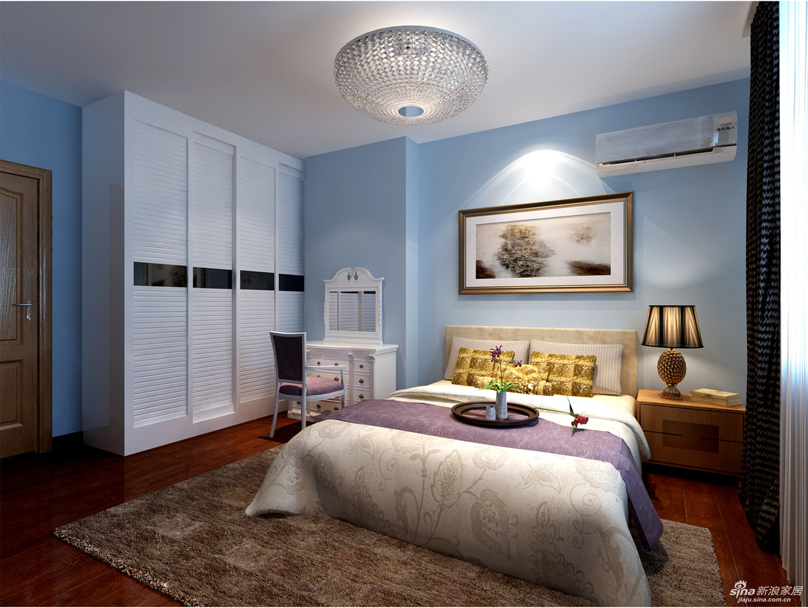 时尚卧室蓝色大床设计图_家居设计_环境设计-图行天下素材网