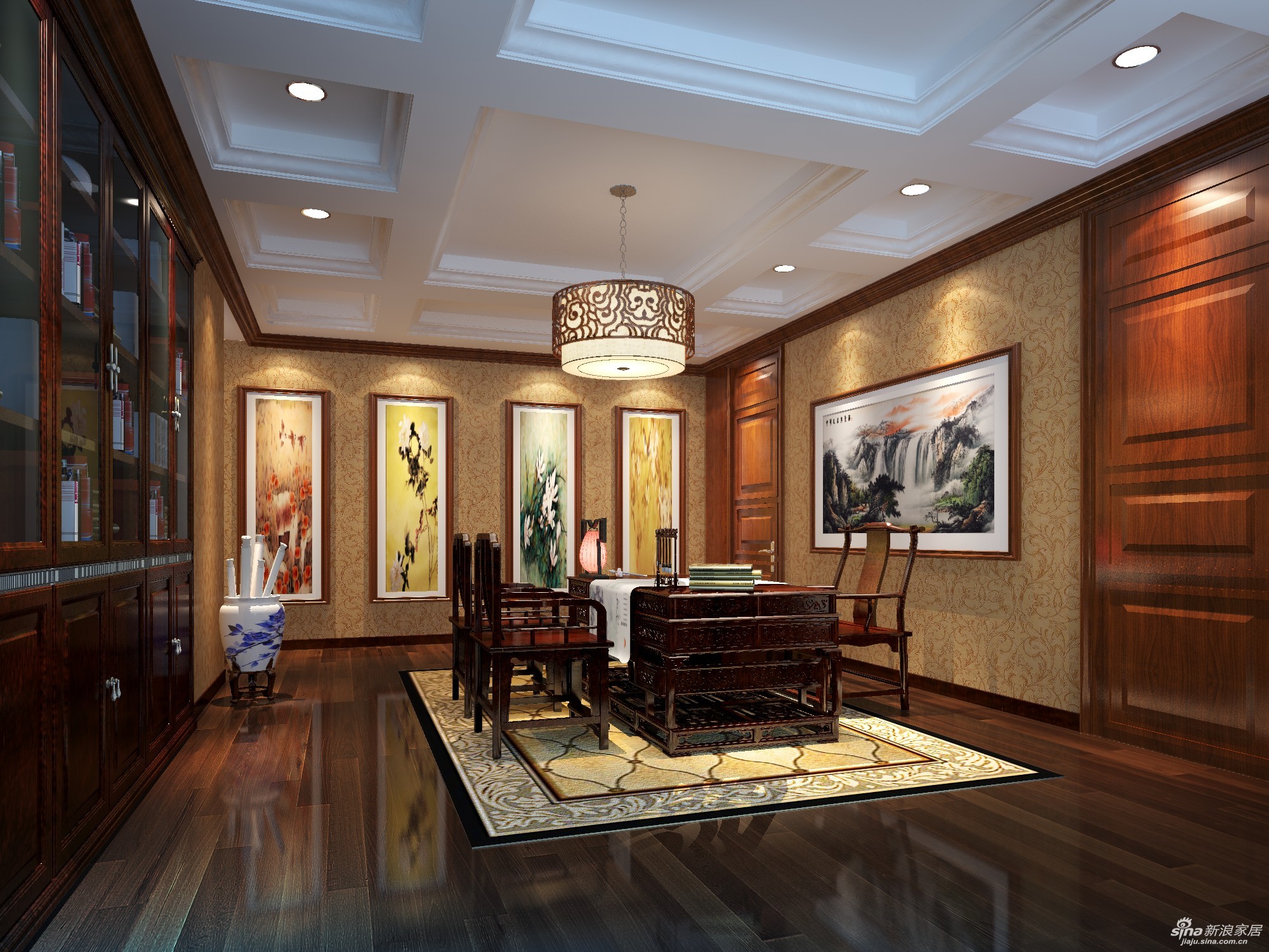 室内多采用对称式的布局方式,中国传统室内装