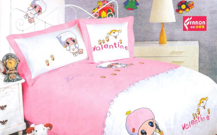 法诺雅床上用品四件套儿童卡通淑女粉红色童屋